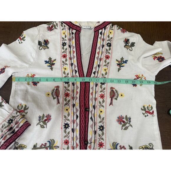 ZARA Off White Embroidered Linen Blend Jacket Size M - Picture 4 of 10